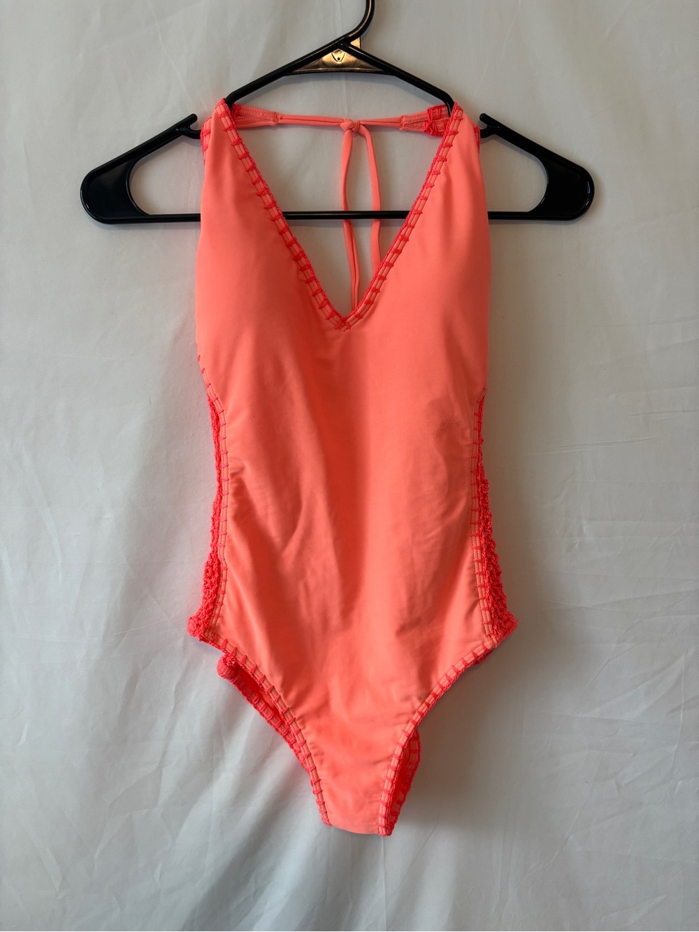 Hollister Coral Pink One-Piece Swimsuit Crochet Detailing
